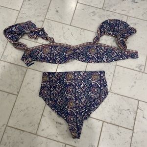 Rosita border print ruffle bikini top and high waisted bottom